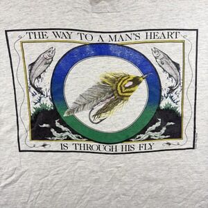 Vintage Fly Fishing Shirt Mens XL Gray The Way To A Man's Heart 90s All Sport
